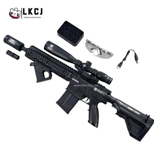 Exquisite Engraving HK417 Gel Blaster High Rate of Fire Smooth Shooting With 7 Colors of Lighted Silencer