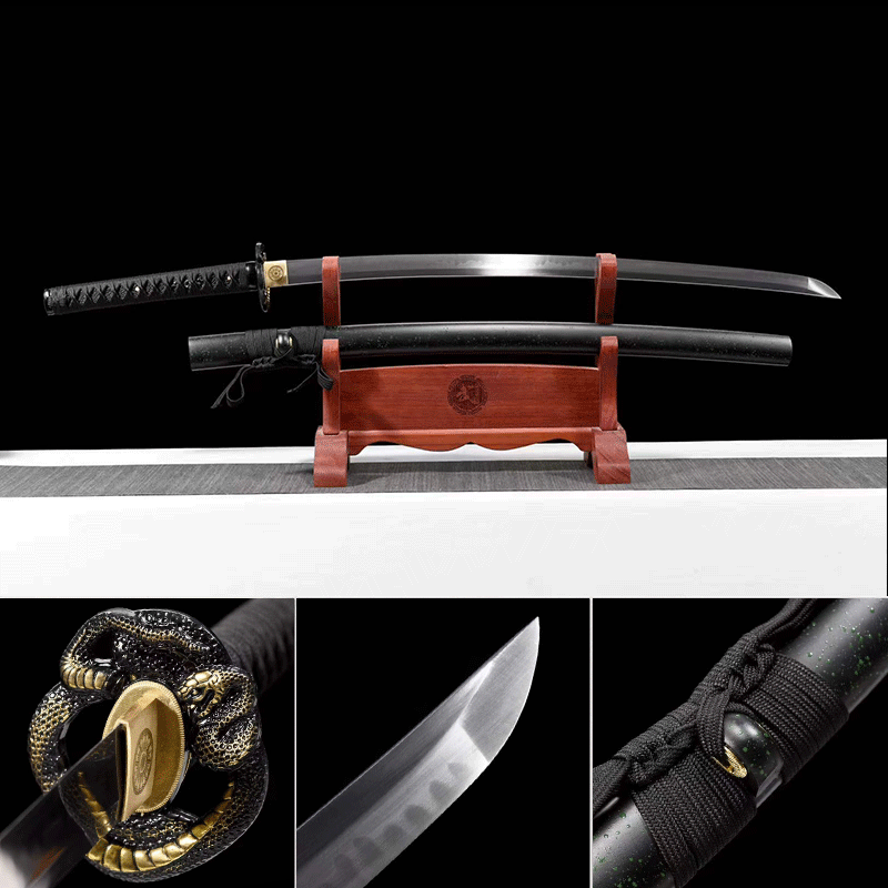 Handcrafted Japanese Samurai Sword T10 Black Python