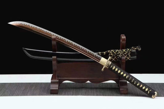 Handmade Japanese Wakizashi Viper Short Sword Baked Gold Blades