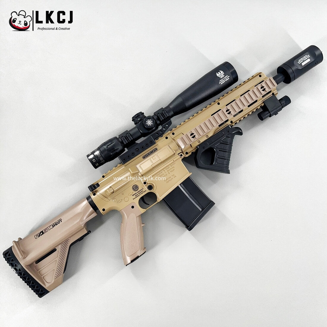 Exquisite Engraving HK417 Gel Blaster High Rate of Fire  Smooth Shooting With 7 Colors of Lighted Silencer