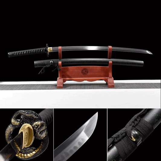 Handcrafted Japanese Samurai Sword T10 Black Python