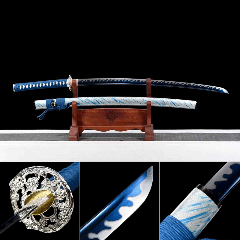 Handcrafted Japanese Samurai Sword Manganese Steel Blue Plum