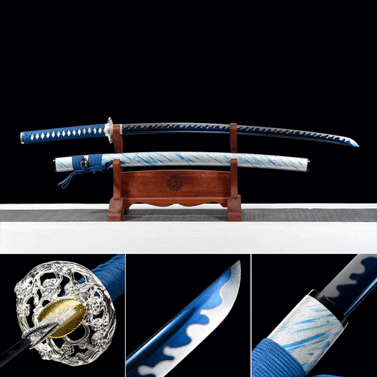 Handcrafted Japanese Samurai Sword Manganese Steel Blue Plum