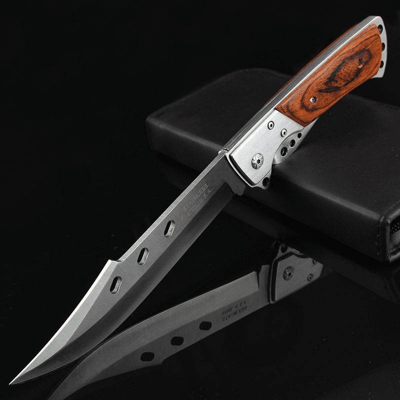Colorful Wooden Handle Bowie Folding Knife