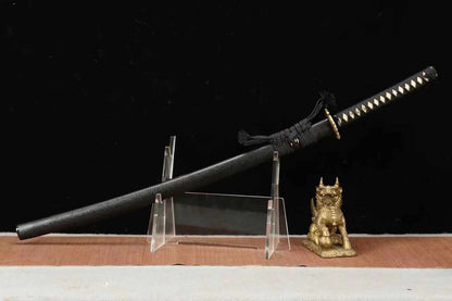 26-Inch Samurai Sword - Pearl Fish Skin Handle, Soil-Covered Blade, Tri-Color Grind