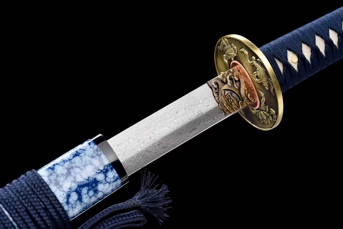 Damascus Steel Samurai Katana Auspicious Cloud Fighting Sword