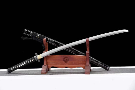 Damascus Steel Samurai Katana Silver Dragon Fighting Sword