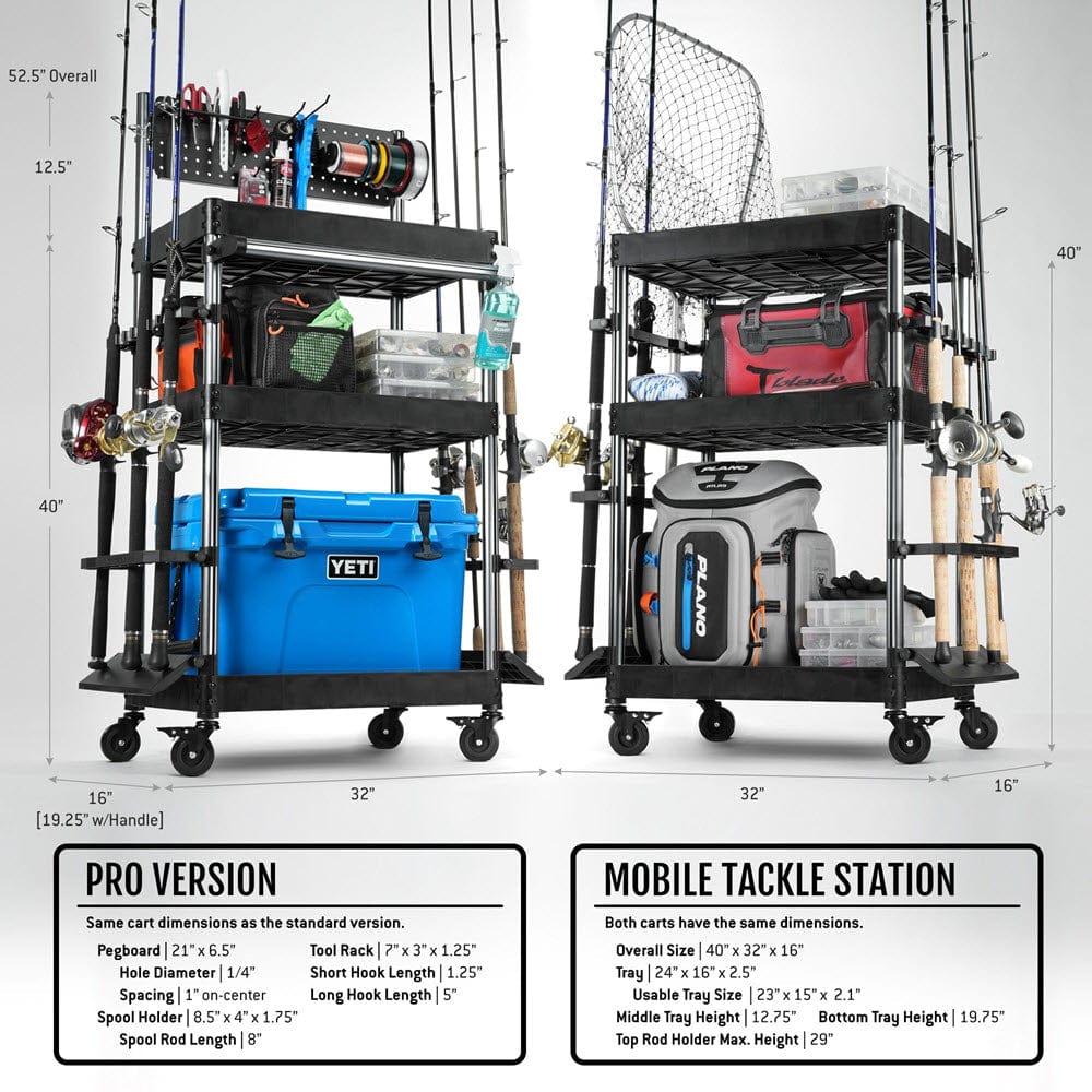 Mobile Tackle Station - Cart w/ 16 Slot Fishing Rod Holder