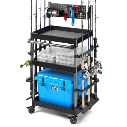 Mobile Tackle Station - Cart w/ 16 Slot Fishing Rod Holder