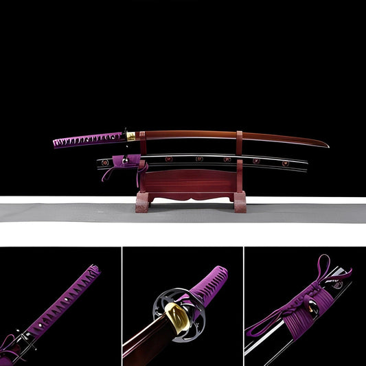 Hand Forged Japanese Samurai Katana Bauhinia 9260 Spring Steel Purple Blade