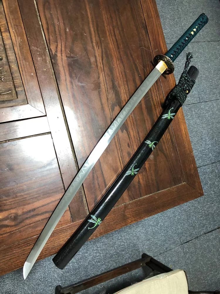Hand Forged Japanese Samurai Katana Dragonfly Specialty leaf pattern burnishing blade Specialty Steel