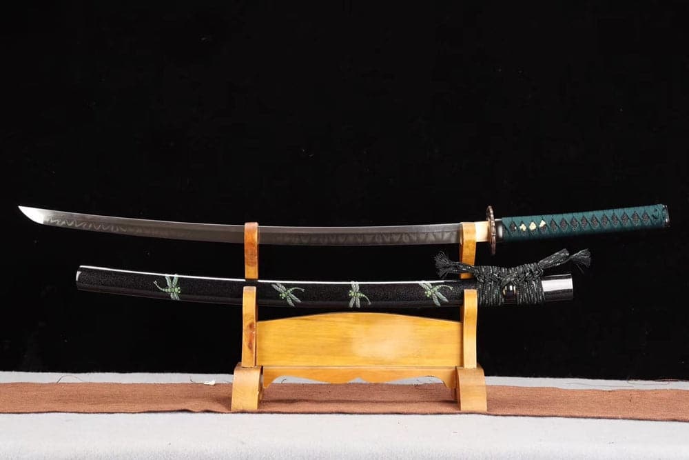 Hand Forged Japanese Samurai Katana Dragonfly Specialty leaf pattern burnishing blade Specialty Steel