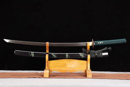Hand Forged Japanese Samurai Katana Dragonfly Specialty leaf pattern burnishing blade Specialty Steel