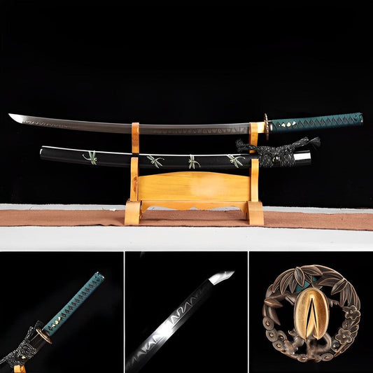 Hand Forged Japanese Samurai Katana Dragonfly Specialty leaf pattern burnishing blade Specialty Steel