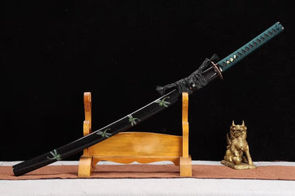 Hand Forged Japanese Samurai Katana Dragonfly Specialty leaf pattern burnishing blade Specialty Steel