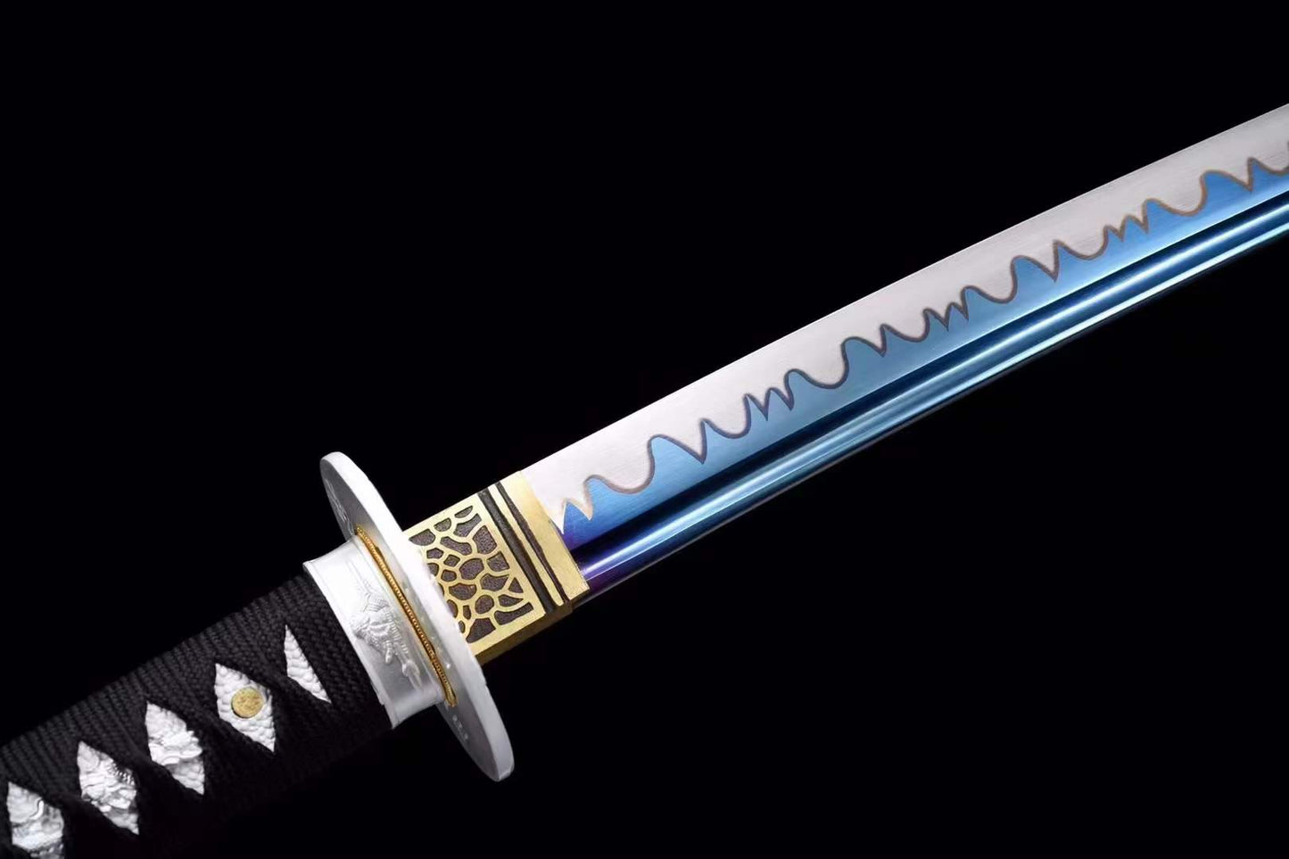 Hand Forged Japanese Samurai Katana Knowing wisdom Spring Steel Roasted Blue Push Mill