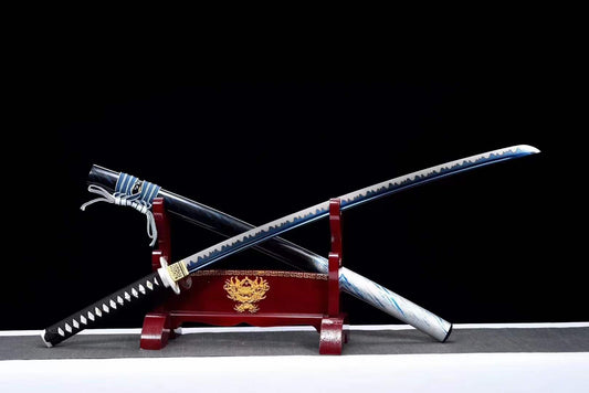 Hand Forged Japanese Samurai Katana Knowing wisdom Spring Steel Roasted Blue Push Mill