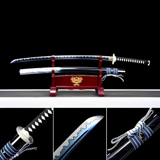 Hand Forged Japanese Samurai Katana Knowing wisdom Spring Steel Roasted Blue Push Mill