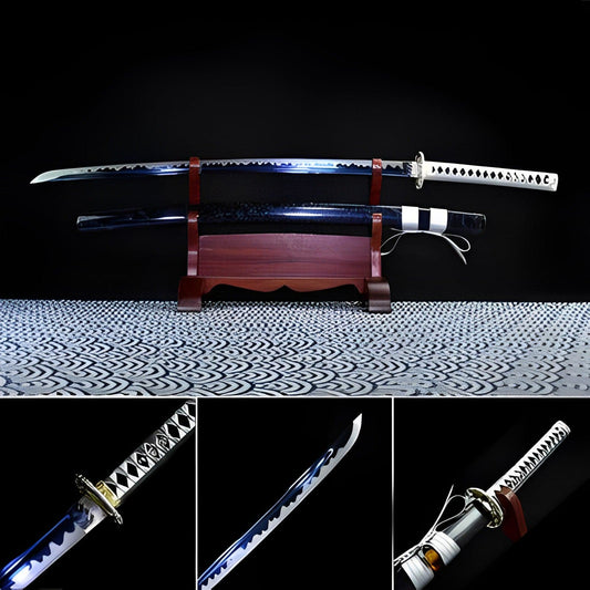 Hand Forged Japanese Samurai Katana Kikumaru T10 Carbon steel Blade baking blue