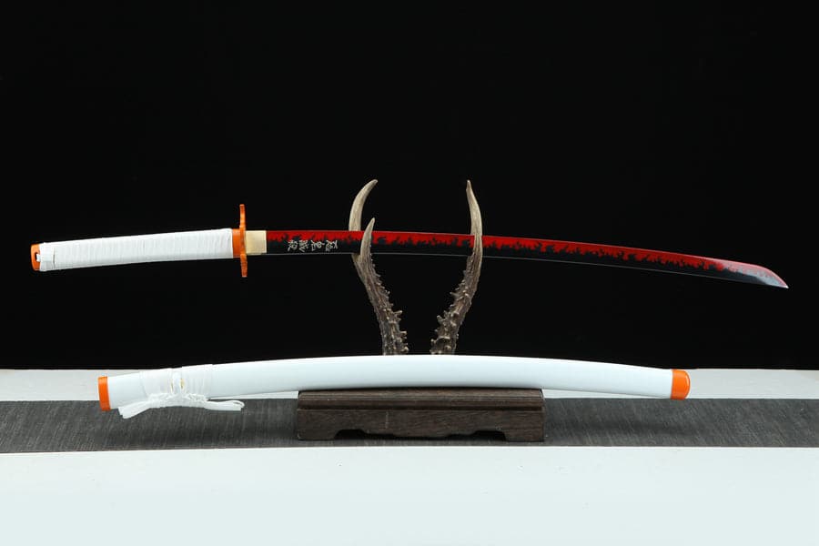 Handmade Anime Katana Demon Slayer Kyojuro Rengoku Nichirin Sword 1045 High Carbon Steel White