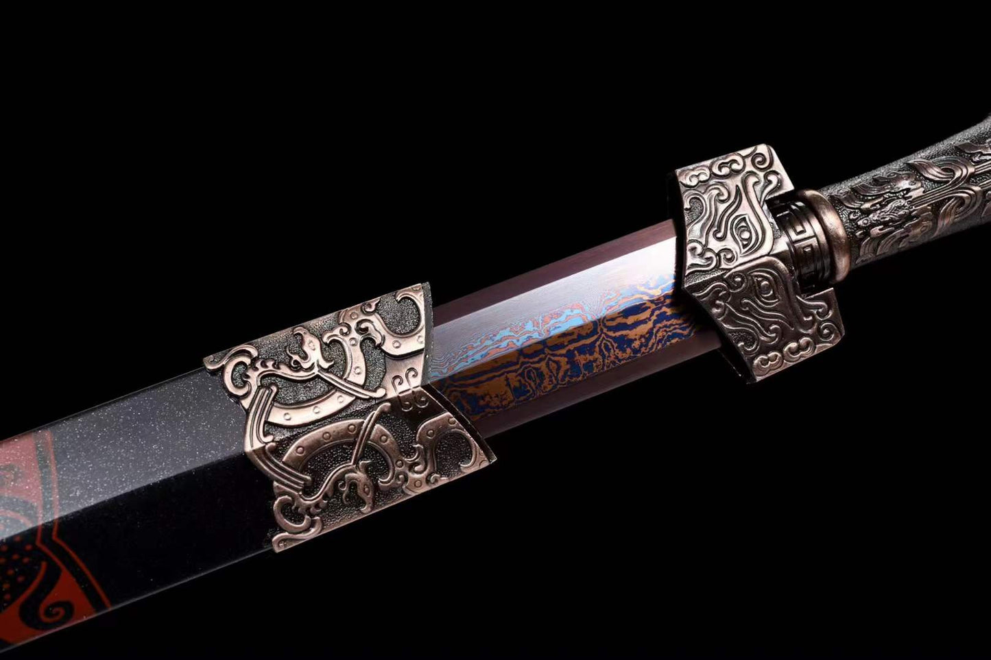 Handmade Damascus Steel Chinese Han Dynasty QingYun Sword Damascus Steel Blade baking blue