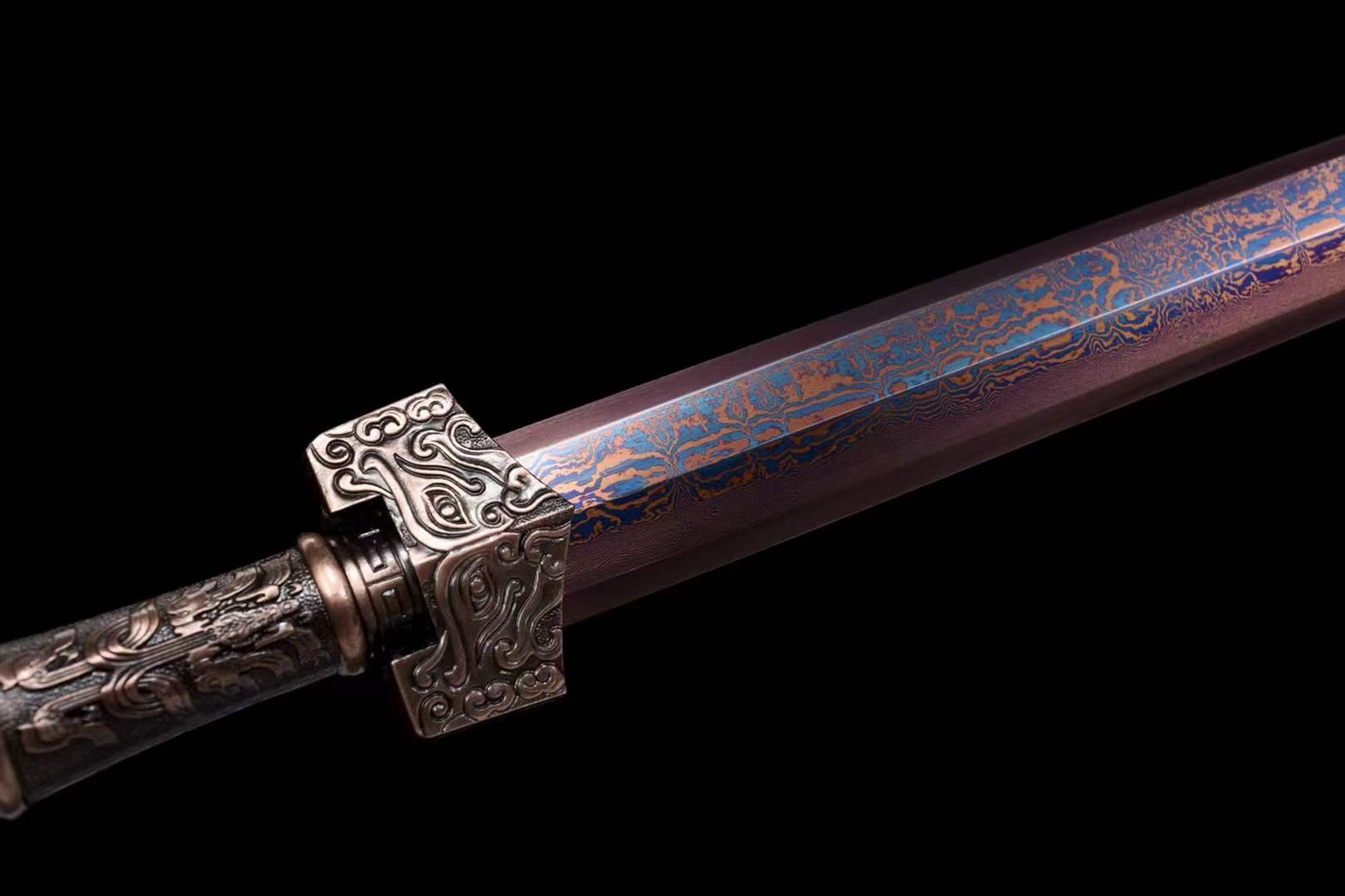 Handmade Damascus Steel Chinese Han Dynasty QingYun Sword Damascus Steel Blade baking blue