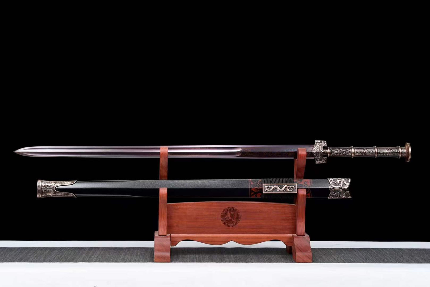 Handmade Damascus Steel Chinese Han Dynasty QingYun Sword Damascus Steel Blade baking blue