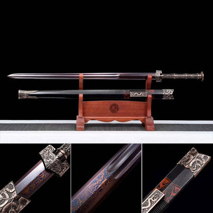 Handmade Damascus Steel Chinese Han Dynasty QingYun Sword Damascus Steel Blade baking blue