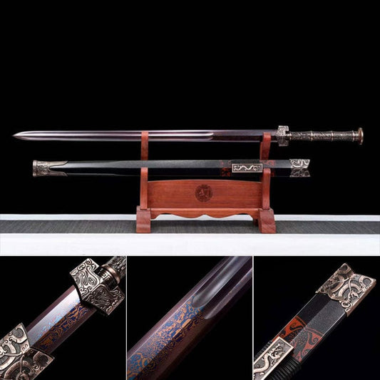 Handmade Damascus Steel Chinese Han Dynasty QingYun Sword Damascus Steel Blade baking blue