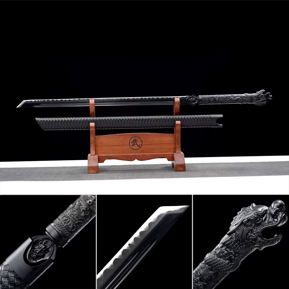 Handmade Dragon Slayer Manganese Steel Chinese Sword With Black Blade