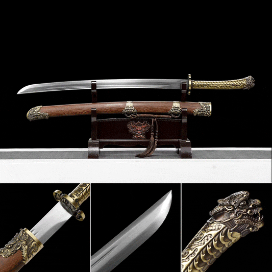 Handmade Golden Dragon Rosewood One-piece handle Manganese Steel