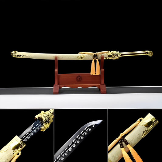 Handmade Golden Tiger Chop Chinese Sword With Golden Manganese Steel
