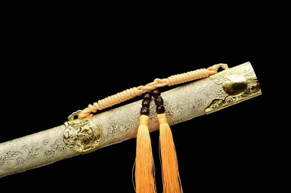 Handmade Golden Tiger Chop Chinese Sword With Golden Manganese Steel