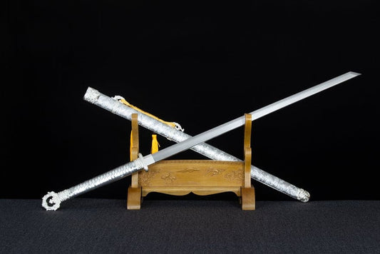 Handmade Silver Scourge High Manganese Steel Chinese Sword With White scabbard